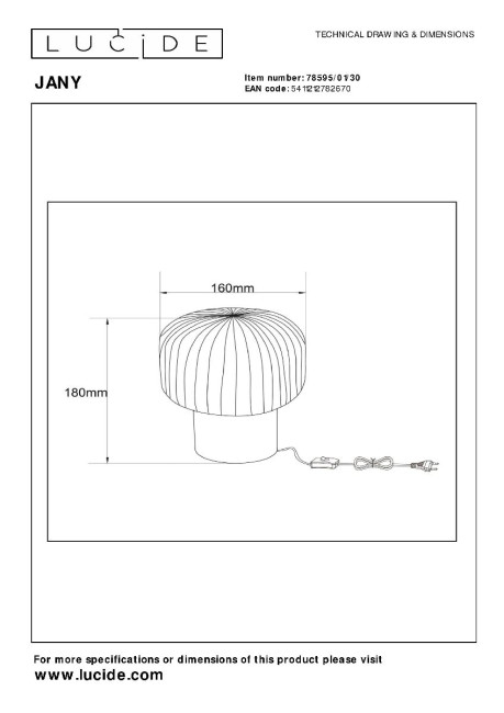 Настольная лампа Lucide Jany 78595/01/30 Настольная лампа Lucide Jany 78595/01/30