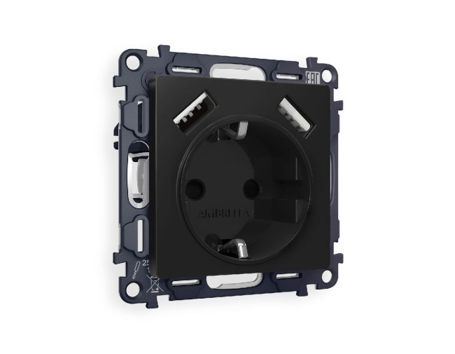 Комплект механизма розетки 2USB A+A 18W (быстрая зарядка) с/з Ambrella Volt Alfa MA809010 Комплект механизма розетки 2USB A+A 18W (быстрая зарядка) с/з Ambrella Volt Alfa MA809010