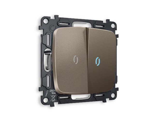 Комплект механизма 2-кл выключателя с подсветкой Ambrella Volt Omega MO634020 Комплект механизма 2-кл выключателя с подсветкой Ambrella Volt Omega MO634020