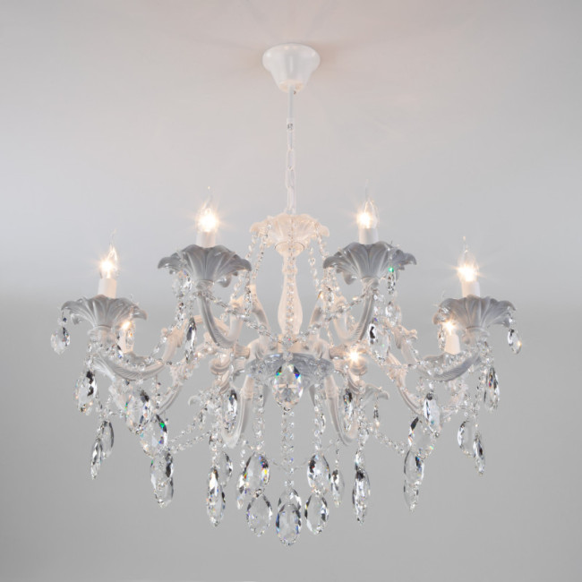 Подвесная люстра Eurosvet 10108/8 белый/прозрачный хрусталь Strotskis