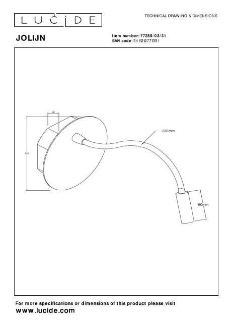Гибкое бра с аккумулятором Lucide Jolijn 77289/03/31 Гибкое бра с аккумулятором Lucide Jolijn 77289/03/31