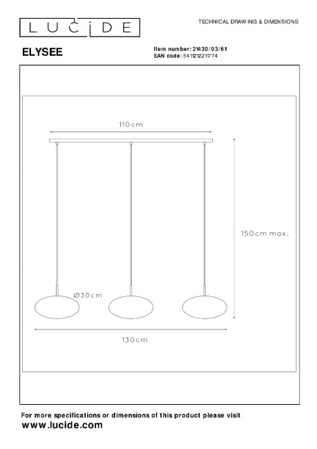 Подвесной светильник Lucide Elysee 21430/03/61