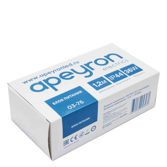 Блок питания Apeyron 12В 36Вт 3А IP44 с переключателем 03-76 Блок питания Apeyron 12В 36Вт 3А IP44 с переключателем 03-76