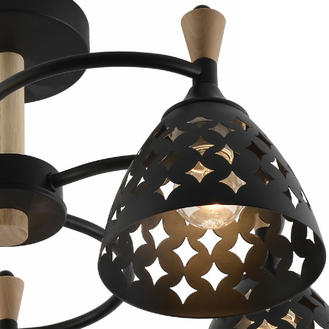 Люстра на штанге Reluce 01515-0.3-03 BK+WOOD Люстра на штанге Reluce 01515-0.3-03 BK+WOOD