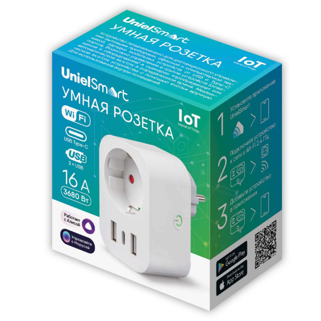 Умная розетка Uniel USH-A103 1G/UC/WF WHITE UL-00011389 Умная розетка Uniel USH-A103 1G/UC/WF WHITE UL-00011389