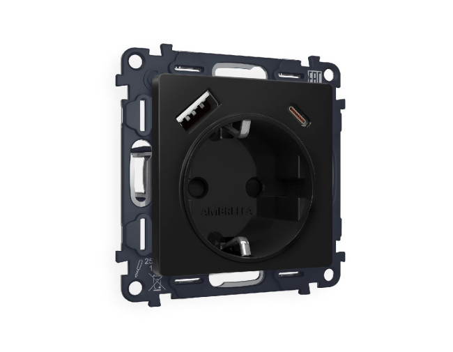 Комплект механизма розетки 2USB A+C 20W (быстрая зарядка) с/з Ambrella Volt Alfa MA810010 Комплект механизма розетки 2USB A+C 20W (быстрая зарядка) с/з Ambrella Volt Alfa MA810010