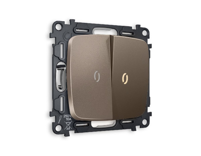 Комплект механизма 2-кл проходного выключателя с подсветкой Ambrella Volt Omega MO634030 Комплект механизма 2-кл проходного выключателя с подсветкой Ambrella Volt Omega MO634030