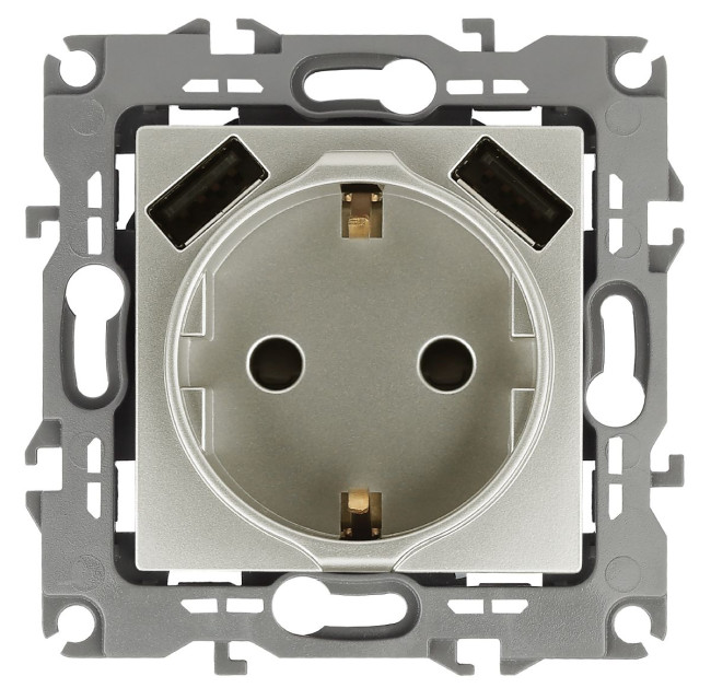 Розетка 2P+E со шторками и 2xUSB Эра 12-4109-15 Б0047849 Розетка 2P+E со шторками и 2xUSB Эра 12-4109-15 Б0047849