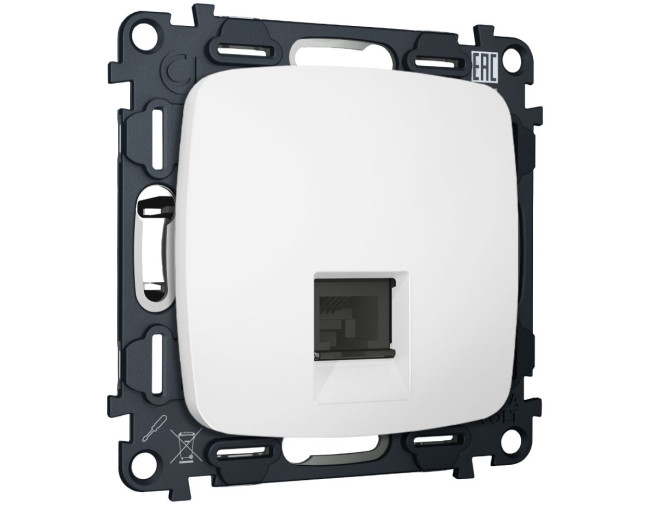 Комплект механизма компьютерной розетки Ambrella Volt RJ-45 (8P8C) CAT6A экранированной с автоматической защитной шторкой OMEGA MO132005 Белый матовый QUANT