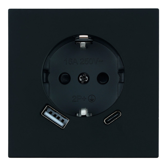 Розетка 1-местная з/ш с/з 16А + USB + Type C (механизм) Stekker Мия 250В 20W RST16-3119-05 черный бархат 50452 Розетка 1-местная з/ш с/з 16А + USB + Type C (механизм) Stekker Мия 250В 20W RST16-3119-05 черный бархат 50452