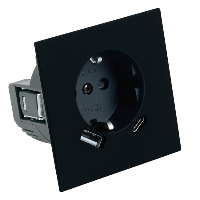 Розетка 1-местная з/ш с/з 16А + USB + Type C (механизм) Stekker Мия 250В 20W RST16-3119-05 черный бархат 50452 Розетка 1-местная з/ш с/з 16А + USB + Type C (механизм) Stekker Мия 250В 20W RST16-3119-05 черный бархат 50452