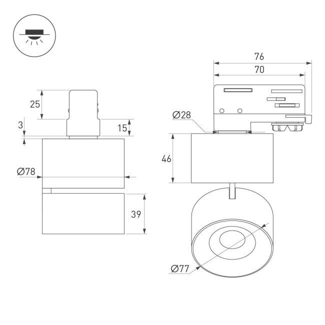 Трековый трехфазный светильник Arlight SP-PLURIO-TRACK-4TR-R77-9W Day4000 038104 Трековый трехфазный светильник Arlight SP-PLURIO-TRACK-4TR-R77-9W Day4000 038104