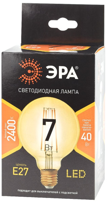 Лампа светодиодная Эра E27 7W 2400K F-LED G95-7W-824-E27 gold Б0047662