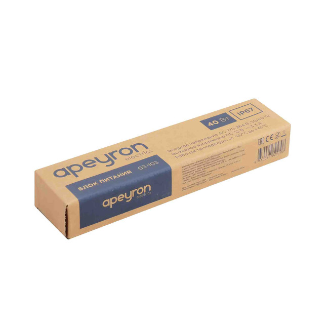 Блок питания Apeyron 12В (СТ) 40Вт импульсный IP67 170-264В 3,33А 03-103 Блок питания Apeyron 12В (СТ) 40Вт импульсный IP67 170-264В 3,33А 03-103