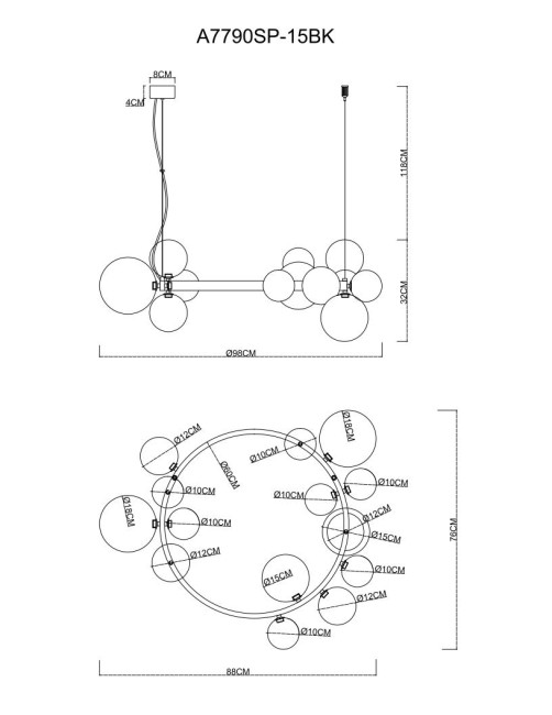 Подвесная люстра Arte Lamp Vincent A7790SP-15BK Подвесная люстра Arte Lamp Vincent A7790SP-15BK