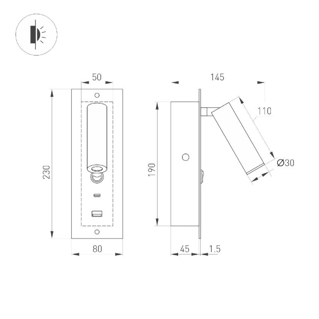 Спот Arlight SP-BED-CHARGE-BUILT-S80x230-3W Warm3000 (BK, 20 deg, 230V, USB-A, USB-C) 046880 Спот Arlight SP-BED-CHARGE-BUILT-S80x230-3W Warm3000 (BK, 20 deg, 230V, USB-A, USB-C) 046880