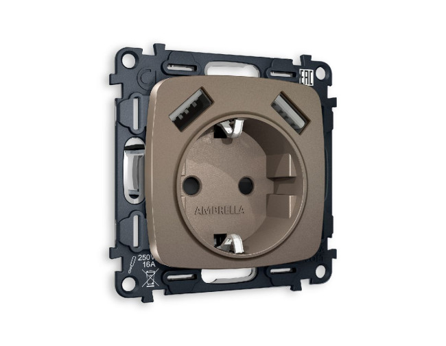 Комплект механизма розетки 2USB A+A 18W (быстрая зарядка) с/з Ambrella Volt Omega MO639010 Комплект механизма розетки 2USB A+A 18W (быстрая зарядка) с/з Ambrella Volt Omega MO639010