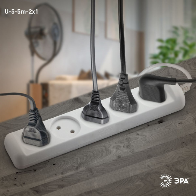 Удлинитель электрический Эра U-5-5m-2x1 Б0028365 Удлинитель электрический Эра U-5-5m-2x1 Б0028365