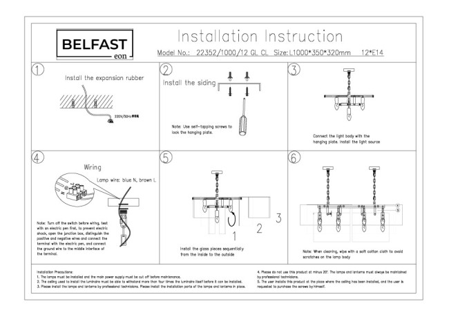 Подвесная люстра Belfast Erskine 22352-1000-12 GL MT