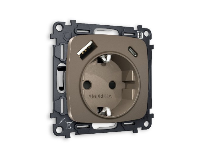 Комплект механизма розетки 2USB A+C 20W (быстрая зарядка) с/з Ambrella Volt Omega MO640010 Комплект механизма розетки 2USB A+C 20W (быстрая зарядка) с/з Ambrella Volt Omega MO640010