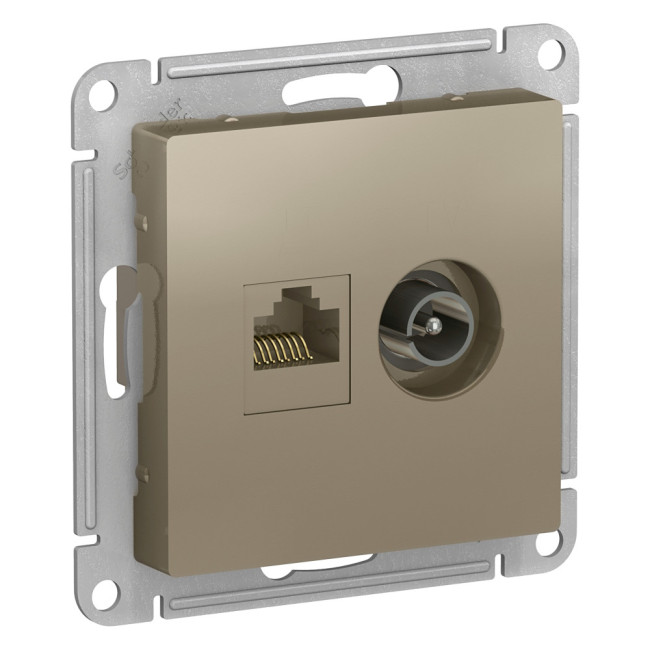 Розетка двойная комп+ТВ, RJ45+TV, кат.5E, Systeme Electric AtlasDesign Шампань ATN000589 Розетка двойная комп+ТВ, RJ45+TV, кат.5E, Systeme Electric AtlasDesign Шампань ATN000589