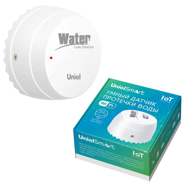 Умный датчик протечки воды Wi-Fi Uniel UL-00011706 USN-A520 WS/WF WHITE Умный датчик протечки воды Wi-Fi Uniel UL-00011706 USN-A520 WS/WF WHITE