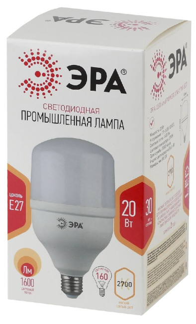 Лампа светодиодная Эра E27 20W 2700K LED POWER T80-20W-2700-E27 Б0027000 Лампа светодиодная Эра E27 20W 2700K LED POWER T80-20W-2700-E27 Б0027000