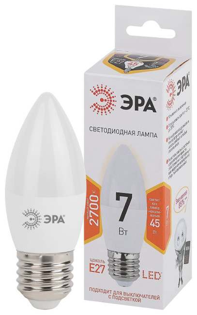 Лампа светодиодная Эра E27 7W 2700K LED B35-7W-827-E27 Б0028479 Лампа светодиодная Эра E27 7W 2700K LED B35-7W-827-E27 Б0028479