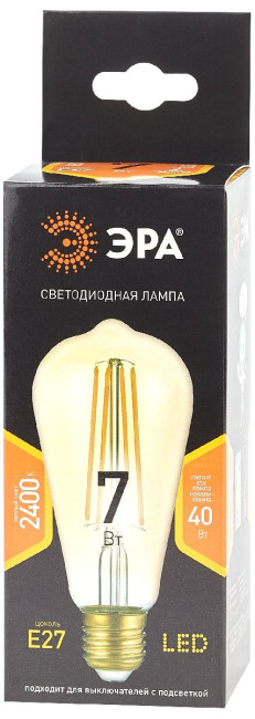 Лампа светодиодная Эра E27 7W 2400K F-LED ST64-7W-824-E27 gold Б0047664 Лампа светодиодная Эра E27 7W 2400K F-LED ST64-7W-824-E27 gold Б0047664