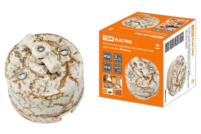 Выключатель фарфоровый поворотный с ручкой Болонь TDM Electric SQ1820-0003