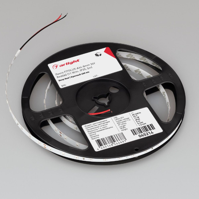 Светодиодная лента Arlight FITOLUX-A66-8mm 24V Red660 (11 W/m, IP20, 5m) 045214