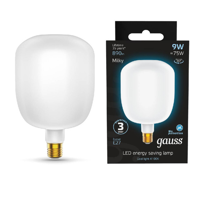 Лампа светодиодная филаментная Gauss E27 9W 4100К матовая 1015802209 Лампа светодиодная филаментная Gauss E27 9W 4100К матовая 1015802209
