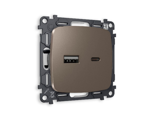 Комплект механизма розетки 2USB A+C 20W (быстрая зарядка) Ambrella Volt Omega MO641010 Комплект механизма розетки 2USB A+C 20W (быстрая зарядка) Ambrella Volt Omega MO641010