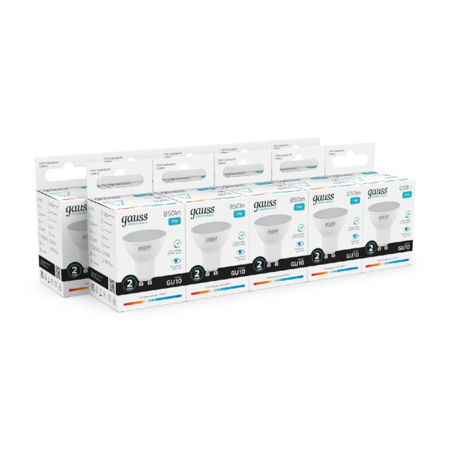 Лампа светодиодная Gauss GU10 11W 4100K матовая 13621