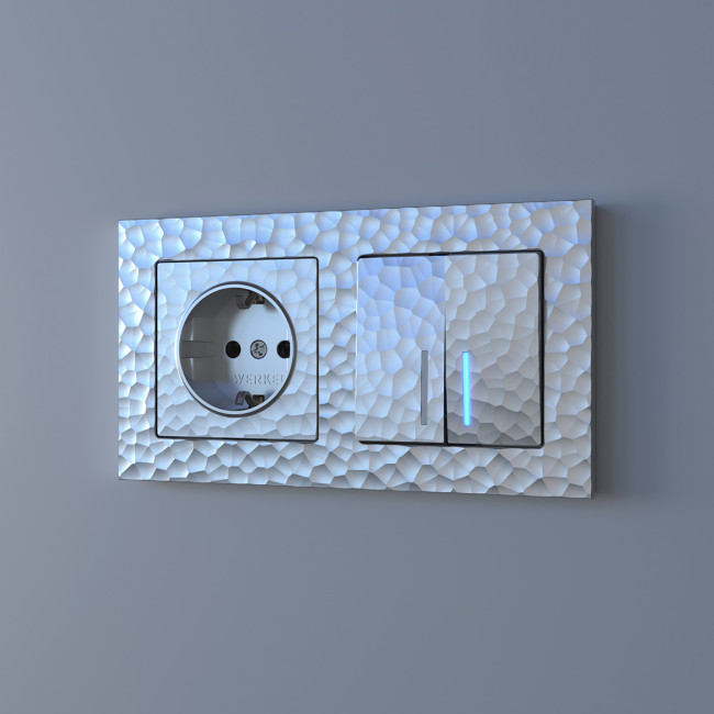 Выключатель Werkel Hammer двухклавишный проходной с подсветкой серебряный W1222106 4690389162633 Выключатель Werkel Hammer двухклавишный проходной с подсветкой серебряный W1222106 4690389162633