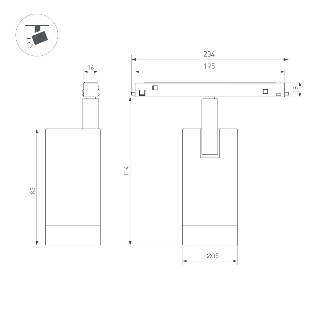Трековый магнитный светильник Arlight MAG-ORIENT-SPOT-R35-6W Warm3000 (BR, 24 deg, 48V) 045064 Трековый магнитный светильник Arlight MAG-ORIENT-SPOT-R35-6W Warm3000 (BR, 24 deg, 48V) 045064