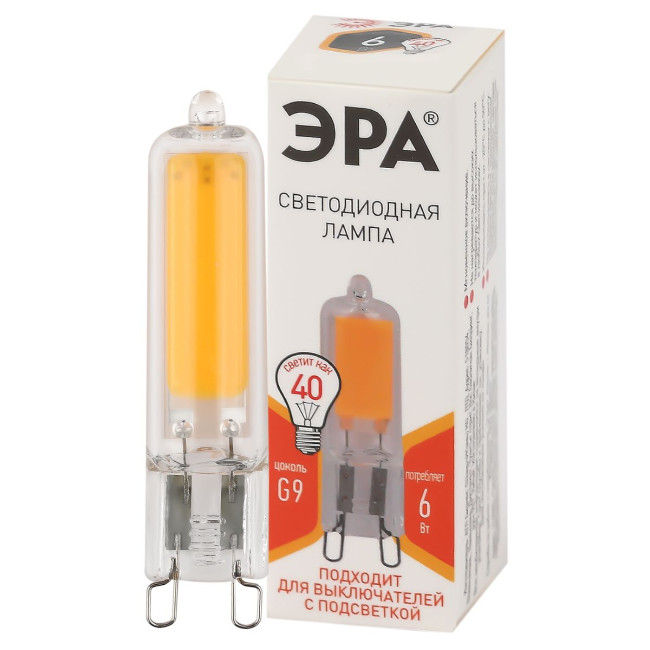 Лампа светодиодная Эра G9 6W 2700K LED JCD-6W-GL-827-G9 Б0049085 Лампа светодиодная Эра G9 6W 2700K LED JCD-6W-GL-827-G9 Б0049085