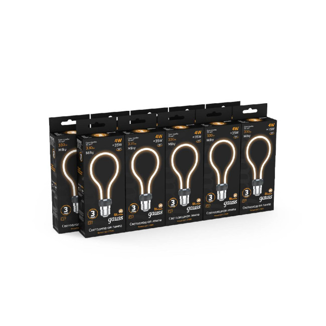 Лампа светодиодная филаментная Gauss E27 4W 2700K груша матовая 1004802104 Лампа светодиодная филаментная Gauss E27 4W 2700K груша матовая 1004802104