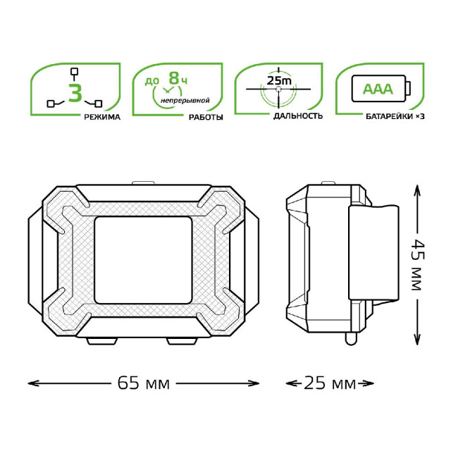 Налобный светодиодный фонарь Gauss от батареек 65х45 180 лм GF304 Налобный светодиодный фонарь Gauss от батареек 65х45 180 лм GF304