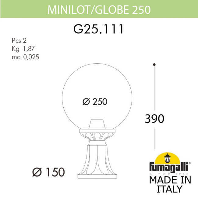 Садовый светильник Fumagalli G25.111.000.WYE27 Садовый светильник Fumagalli G25.111.000.WYE27