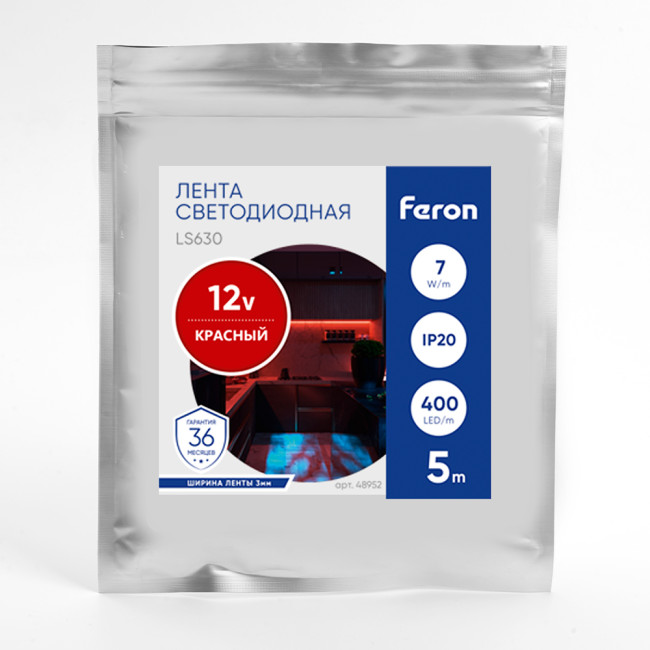 Светодиодная лента Feron LS630 12В 7Вт/м Красный 5м IP20 48952 Светодиодная лента Feron LS630 12В 7Вт/м Красный 5м IP20 48952