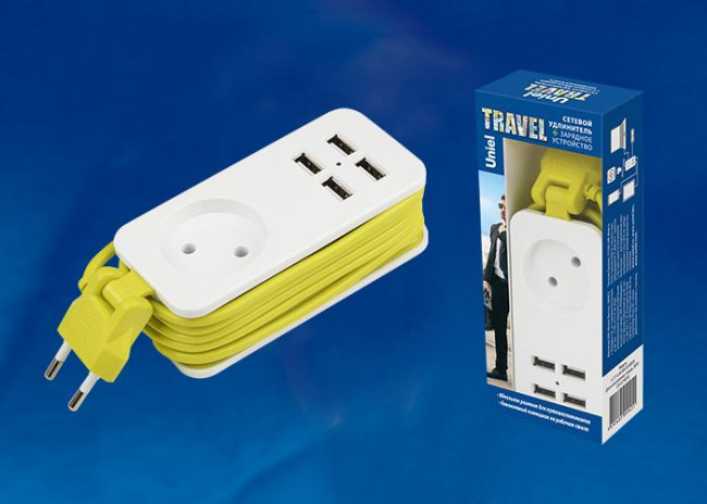 Удлинитель (UL-00003331) Uniel 1гн х 1,5м б/з Travel S-CT1-1,5U White/Green
