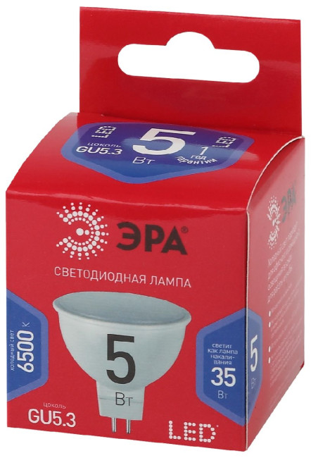 Лампа светодиодная Эра GU5.3 5W 6500K LED MR16-5W-865-GU5.3 R Б0045349