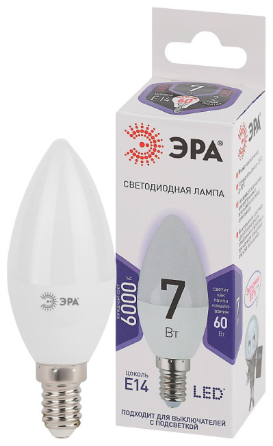 Лампа светодиодная Эра E14 7W 6000K LED B35-7W-860-E14 Б0031400 Лампа светодиодная Эра E14 7W 6000K LED B35-7W-860-E14 Б0031400