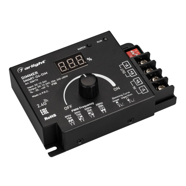 Диммер Arlight Smart-D4-Dim (12-24V, 1x20A. 2.4G) 028174 Диммер Arlight Smart-D4-Dim (12-24V, 1x20A. 2.4G) 028174
