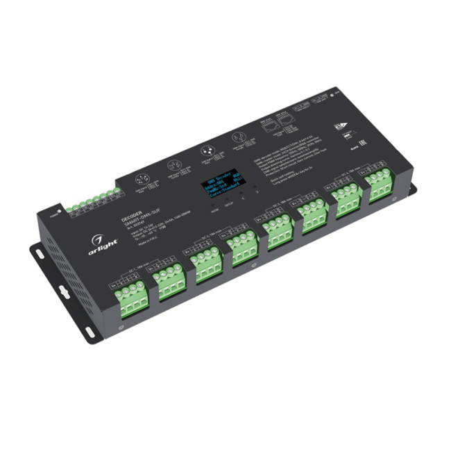 Декодер Arlight Smart-DMX-SUF (12-24V, 24x5A, XLR3, RJ45) 033769 Декодер Arlight Smart-DMX-SUF (12-24V, 24x5A, XLR3, RJ45) 033769
