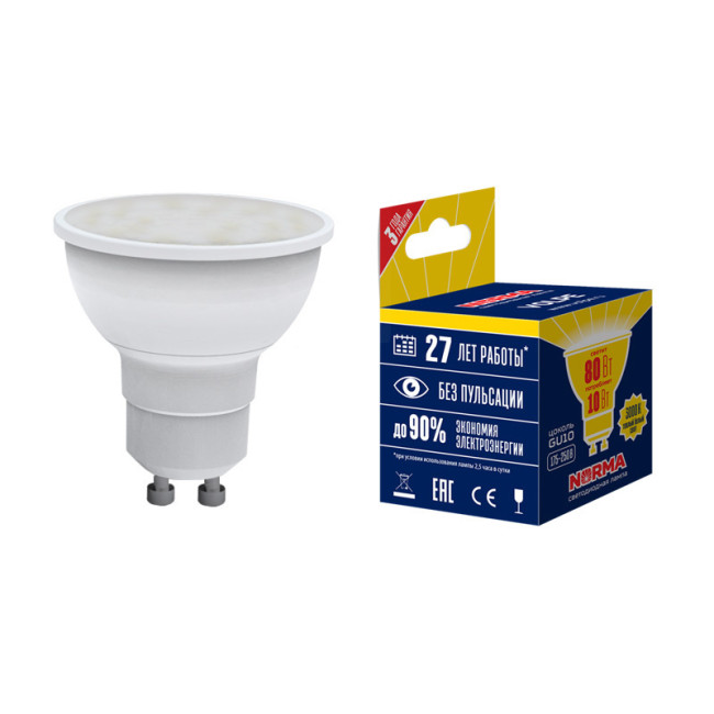 Лампа светодиодная (UL-00003842) Volpe GU10 10W 3000K матовая LED-JCDR-10W/WW/GU10/NR