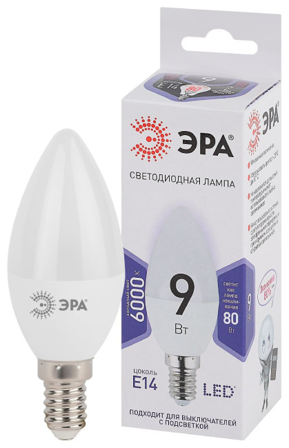 Лампа светодиодная Эра E14 9W 6000K LED B35-9W-860-E14 Б0031403 Лампа светодиодная Эра E14 9W 6000K LED B35-9W-860-E14 Б0031403