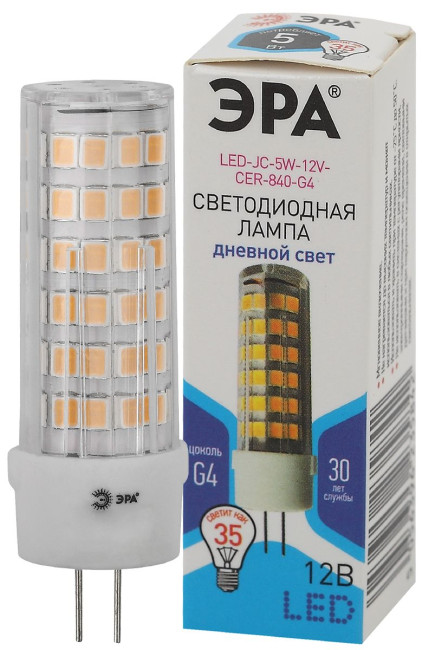 Лампа светодиодная Эра G4 5W 4000K LED JC-5W-12V-CER-840-G4 Б0049088 Лампа светодиодная Эра G4 5W 4000K LED JC-5W-12V-CER-840-G4 Б0049088