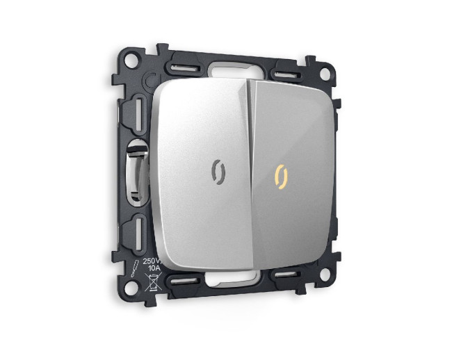 Комплект механизма 2-кл проходного выключателя с подсветкой Ambrella Volt Omega MO404030